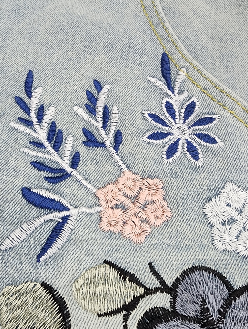 Boho Fringe Embroidered Denim Midi Skirt Western Festival Size S - Picture 4 of 12